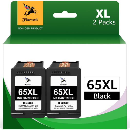 65XL 65 Ink Black Ink Cartridges Replacement for HP (2 Black )