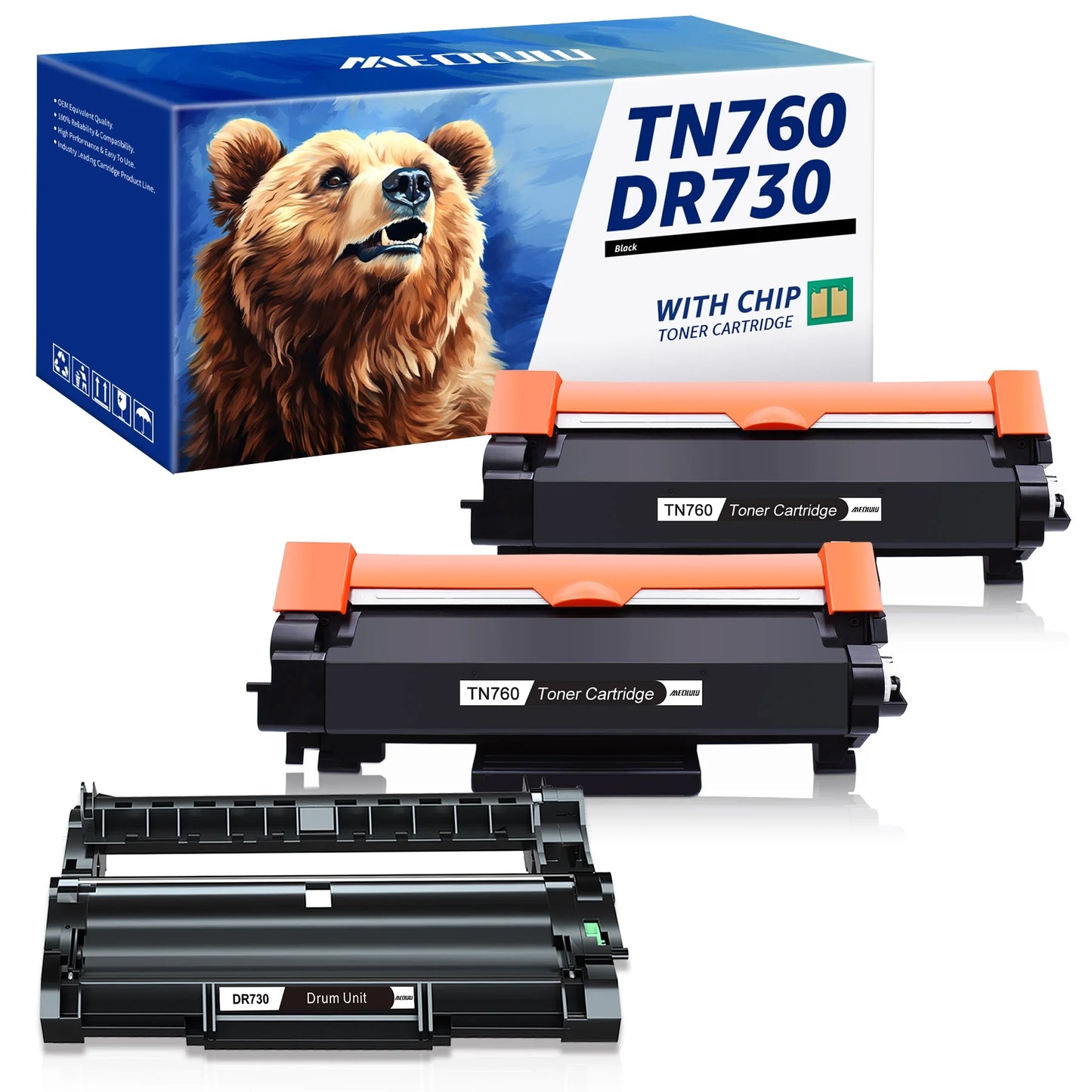DR730 Compatible TN760 Toner Cartridge and  l2395dw HL-L2350DW MFC-L2710DW Printer (2 Toners, 1 Drum Unit)